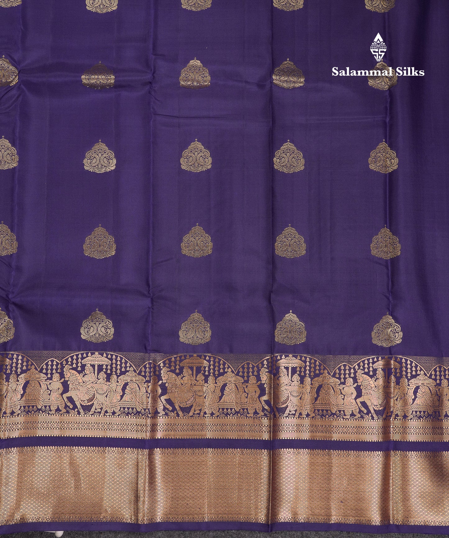 Beautiful Navy Blue Pure Kanjivaram Silk Saree With Traditional Evening Morning Pallaku Border