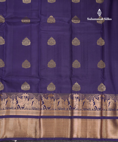 Beautiful Navy Blue Pure Kanjivaram Silk Saree With Traditional Evening Morning Pallaku Border