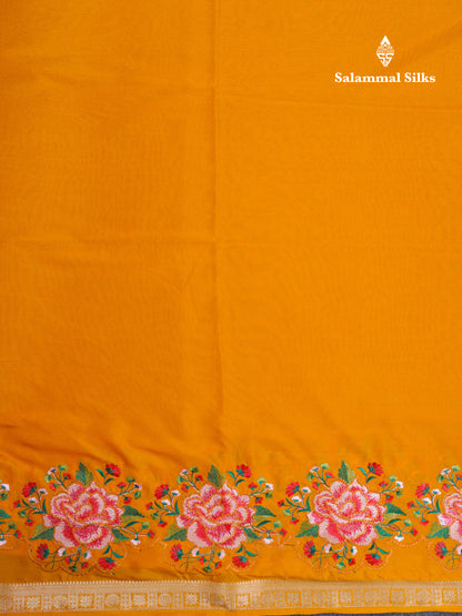 Bottle Green Plain Semi Mysore Crepe Saree With Embroidery Work Border