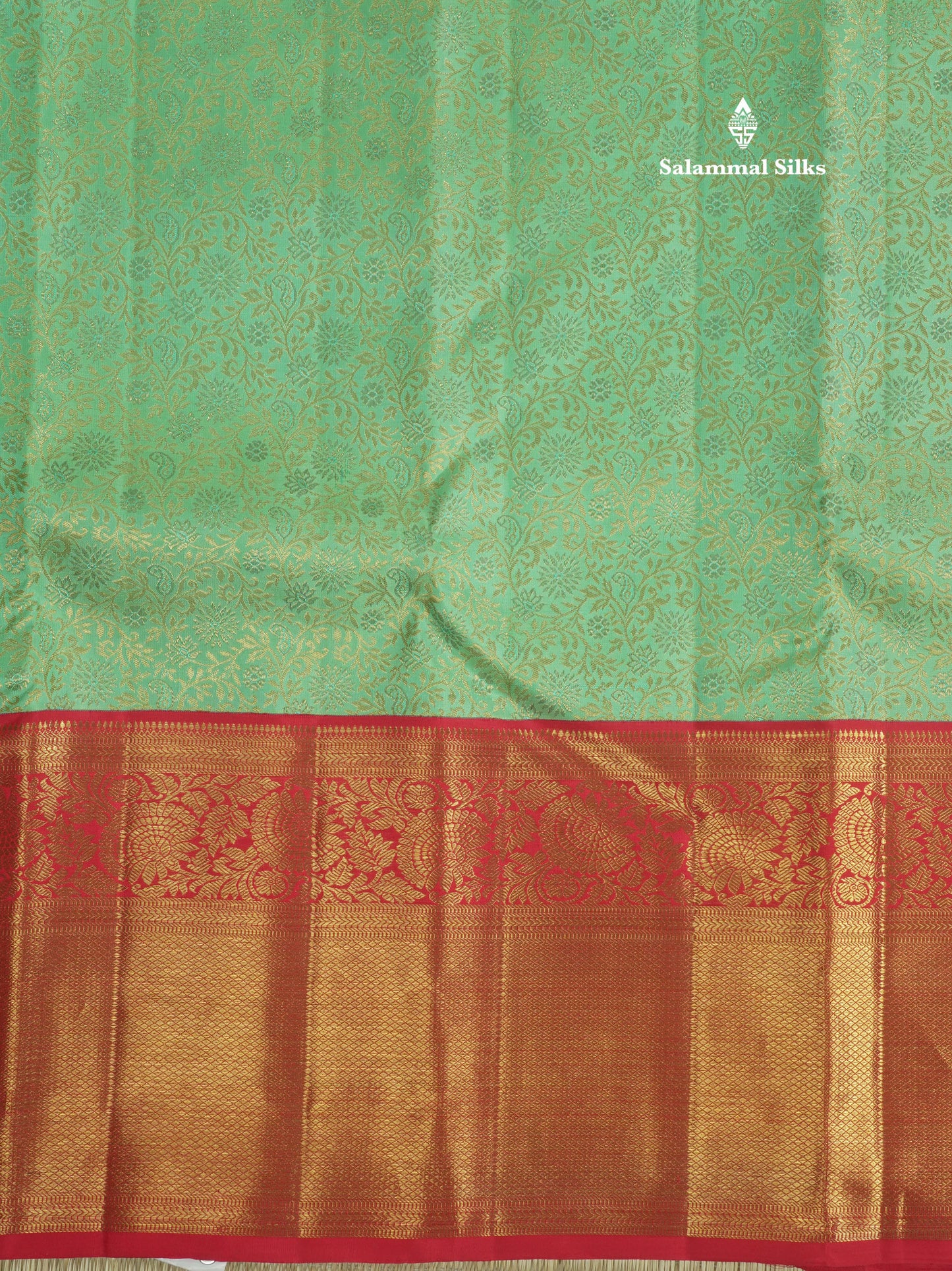 Rexona Green Pure Kanjivaram Silk Saree (2G) Zari With Contrast Red Border