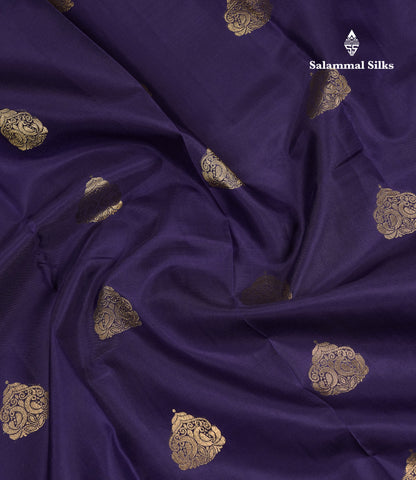 Beautiful Navy Blue Pure Kanjivaram Silk Saree With Traditional Evening Morning Pallaku Border