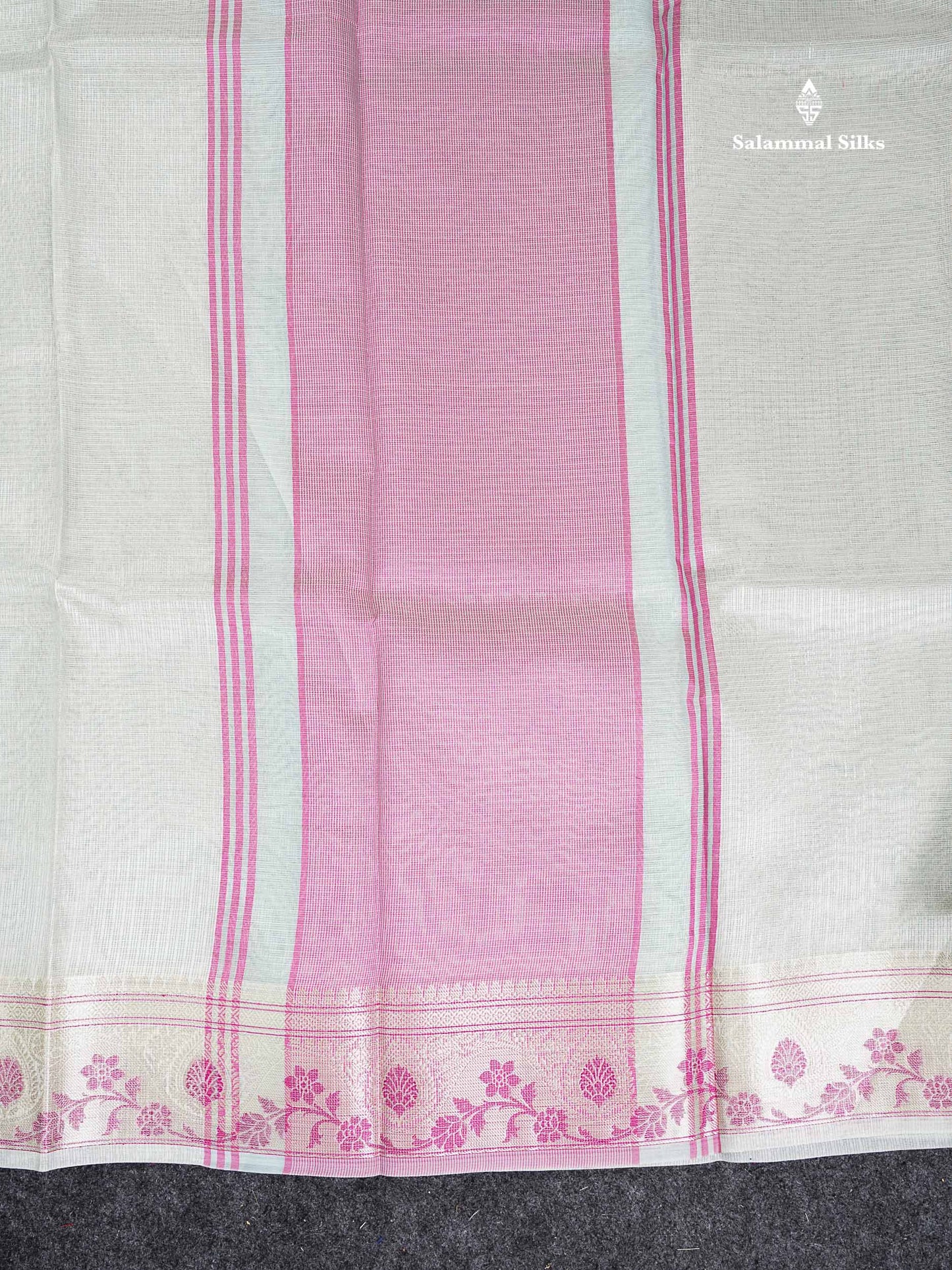 Tissue Saree -Cream Green Netted Along With Fancy Border