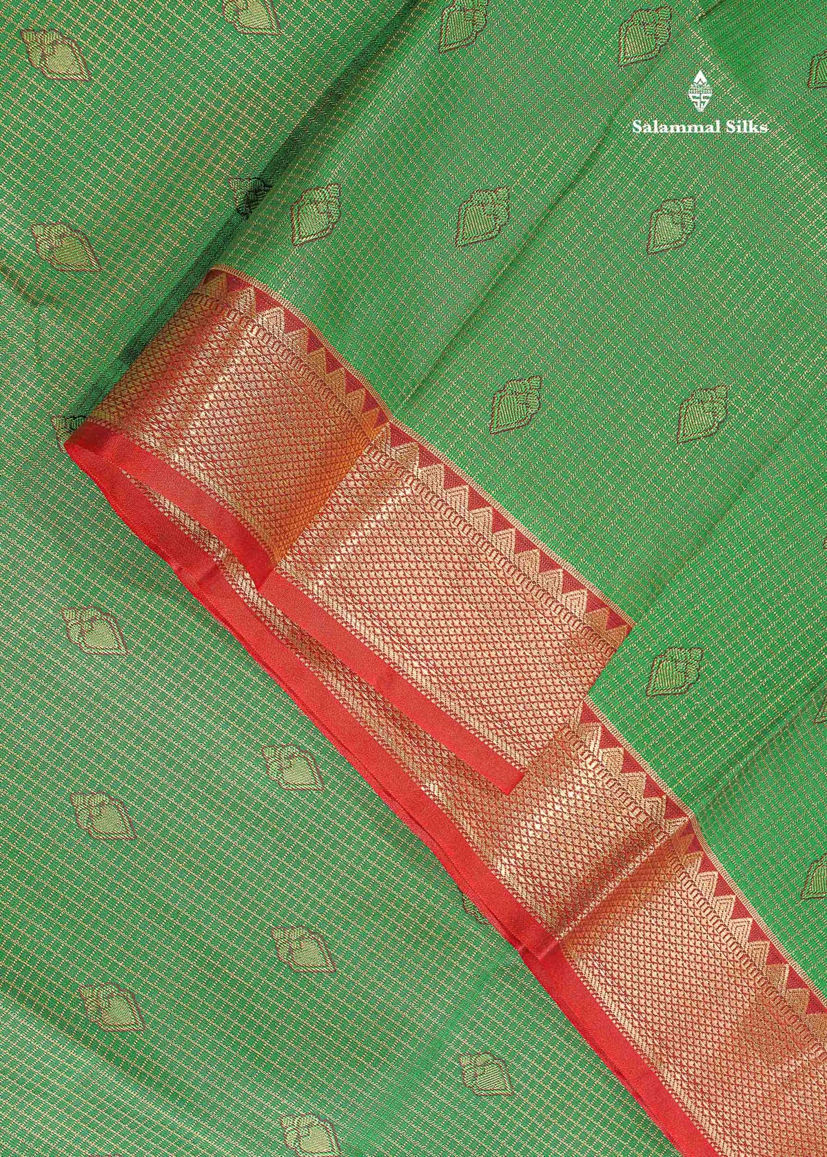 Semi Silk Saree - Green Colour Body Small Checks With Butta & Contrast Maroon Border