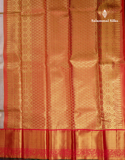 Beautiful Gold Plain Tissue Bridal Pure Kanjivaram Silk Saree With Contrast Chilly Red Traditional Evening Morning Border