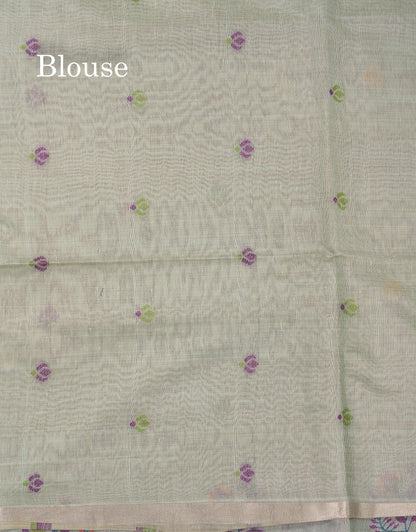 Beautiful Dark Peach Menakari Work Butta Muga Cotton Saree With Blouse