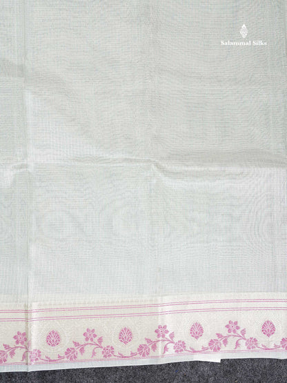 Tissue Saree -Cream Green Netted Along With Fancy Border