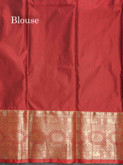Semi Silk Saree - Green Colour Body Small Checks With Butta & Contrast Maroon Border