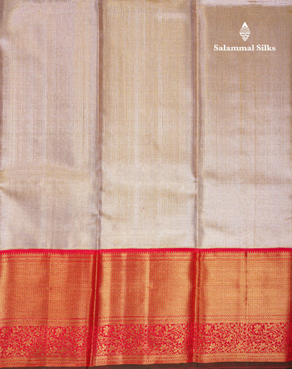 Beautiful Gold Plain Tissue Bridal Pure Kanjivaram Silk Saree With Contrast Chilly Red Traditional Evening Morning Border