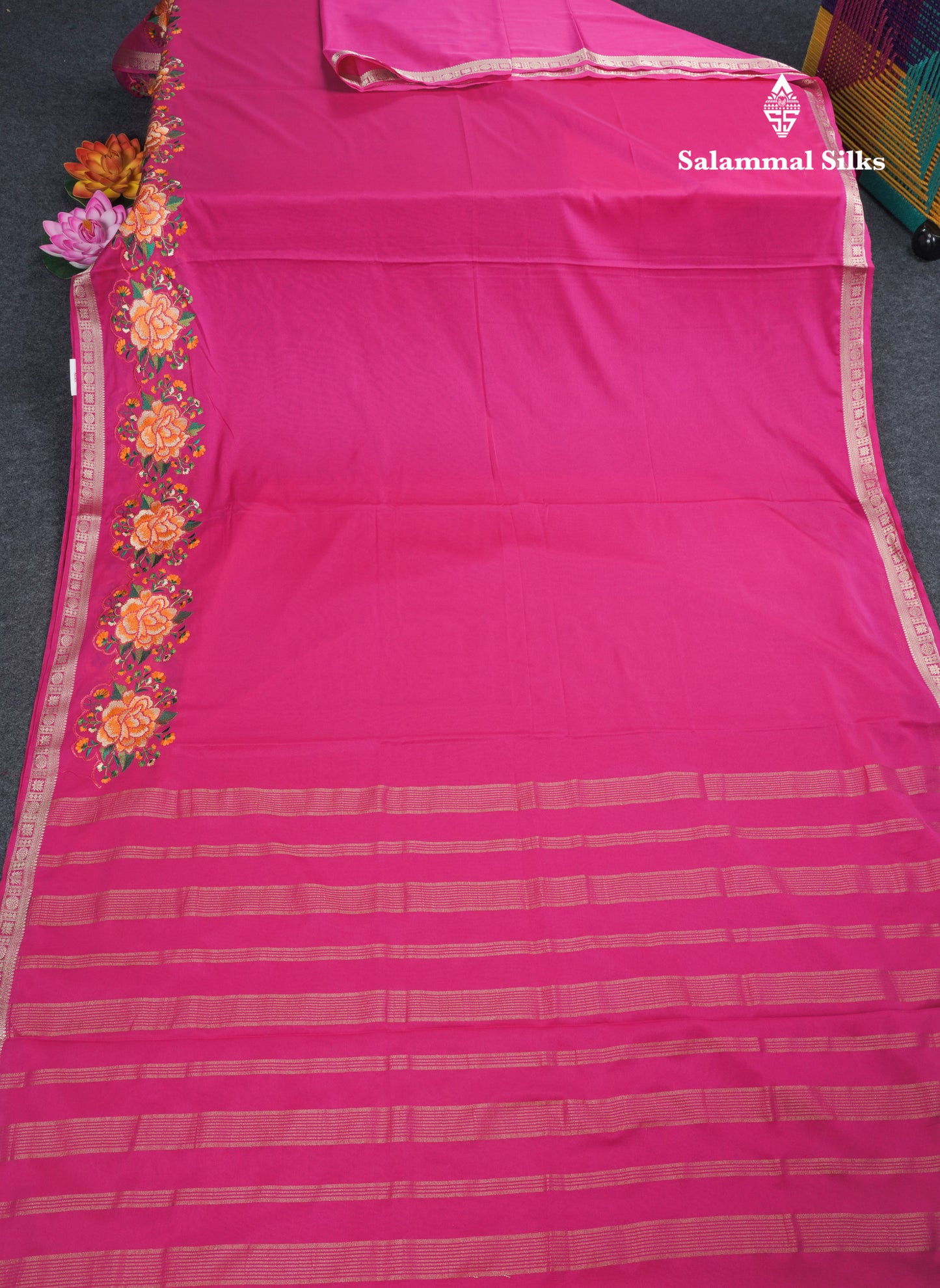 Bottle Green Plain Semi Mysore Crepe Saree With Embroidery Work Border