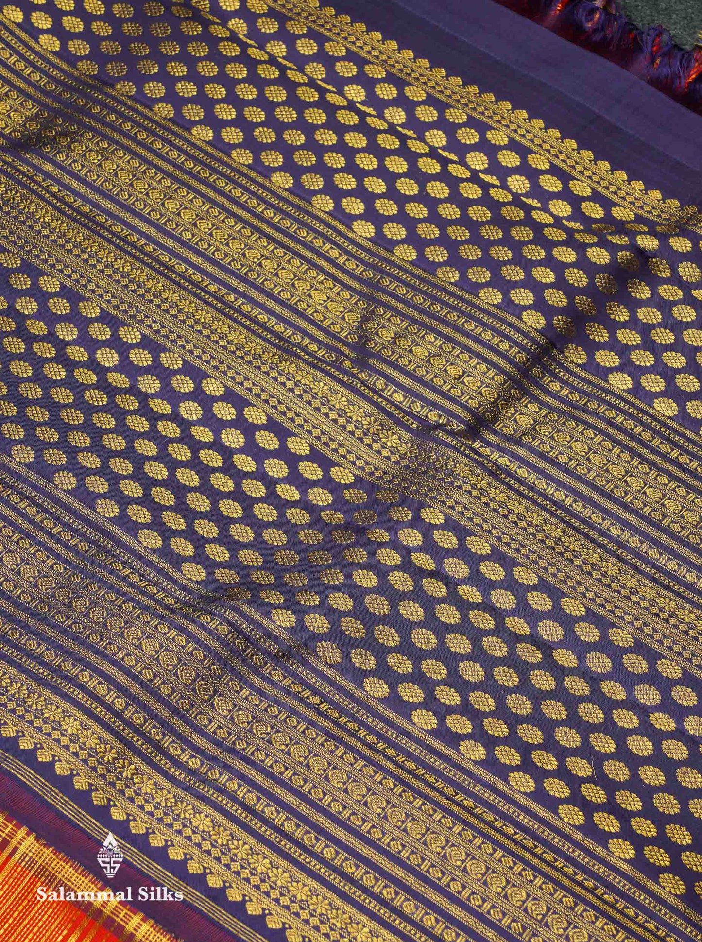 Korvai Beautiful Chilly Red Pure Kanjivaram Silk Saree With Contrast Navy Blue Traditional Border