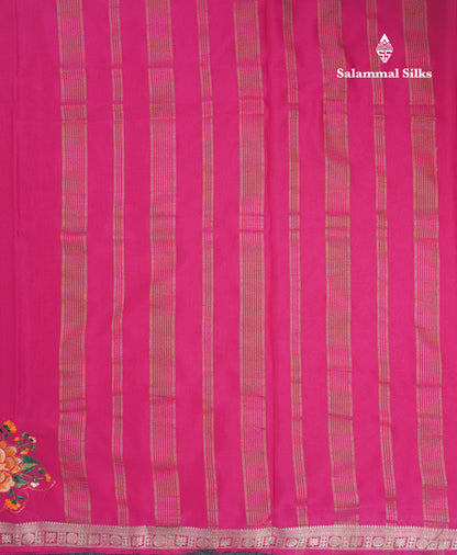 Bottle Green Plain Semi Mysore Crepe Saree With Embroidery Work Border