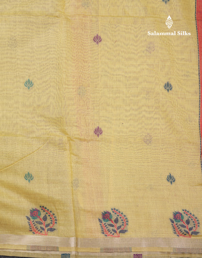 Beautiful Dark Peach Menakari Work Butta Muga Cotton Saree With Blouse