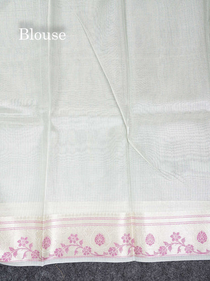 Tissue Saree -Cream Green Netted Along With Fancy Border