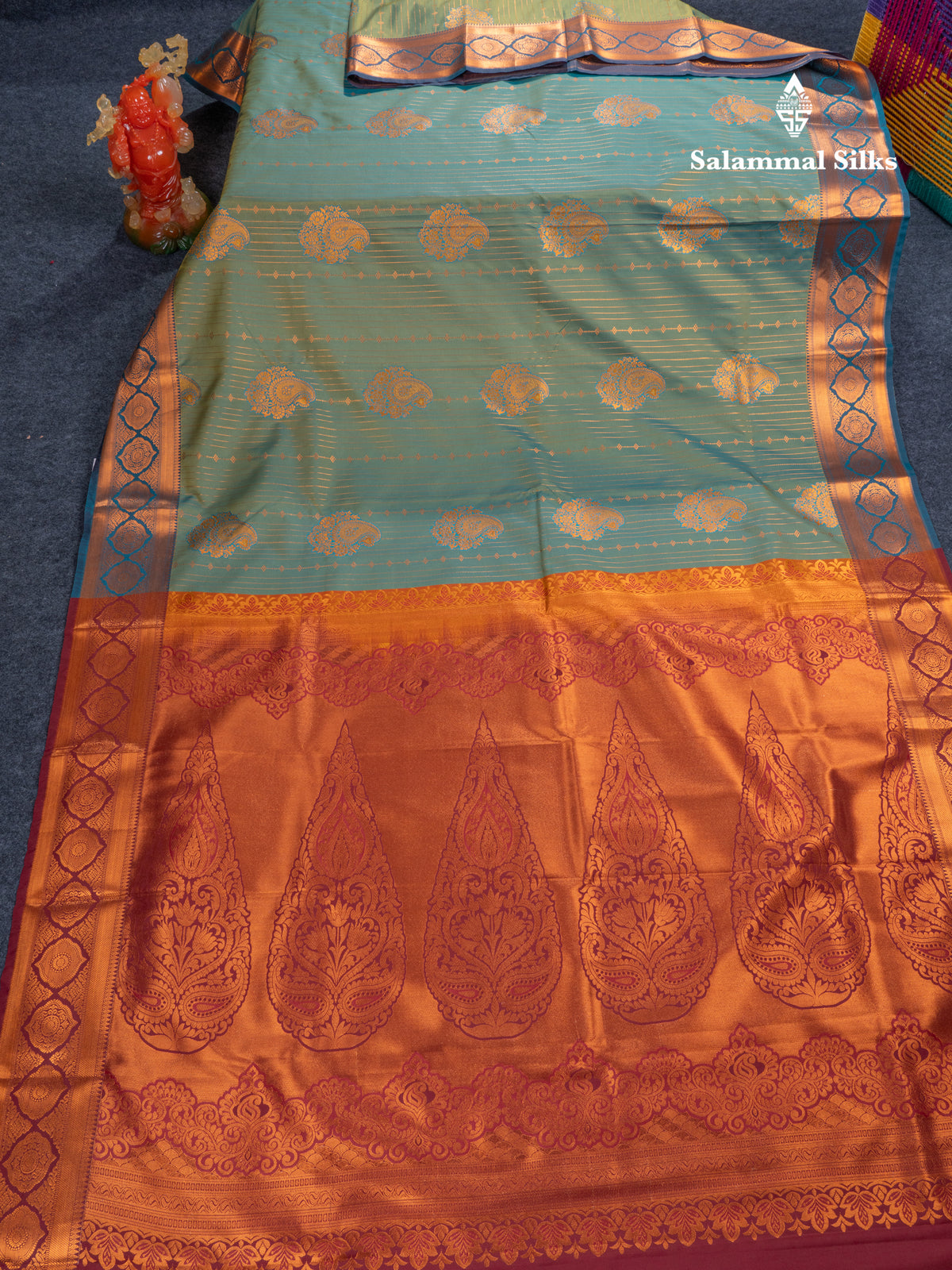 Dual Tone Light Green Semi Silk Saree With Contrast Dark Brown Blouse