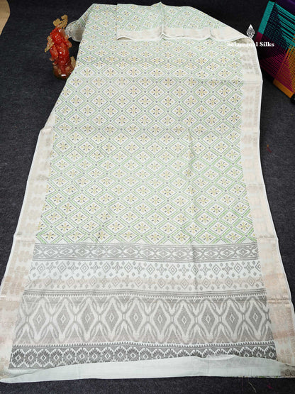 Cotton Mix Saree -  Light Pista Green Priented Design Along With Fancy Border
