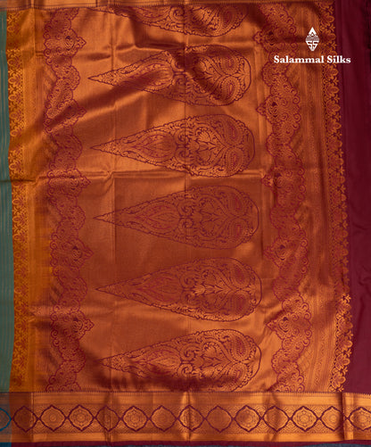 Dual Tone Light Green Semi Silk Saree With Contrast Dark Brown Blouse
