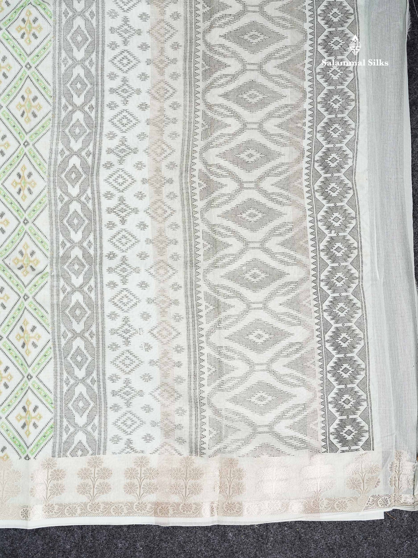 Cotton Mix Saree -  Light Pista Green Priented Design Along With Fancy Border