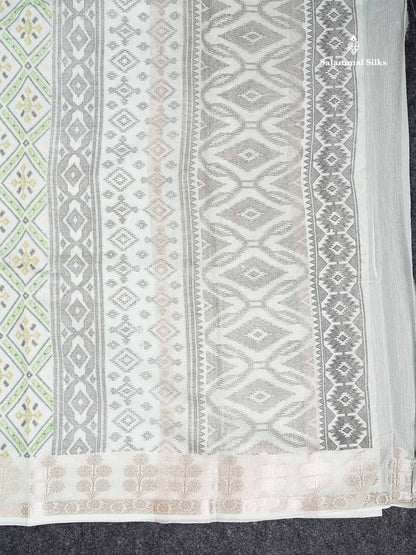 Cotton Mix Saree -  Light Pista Green Priented Design Along With Fancy Border