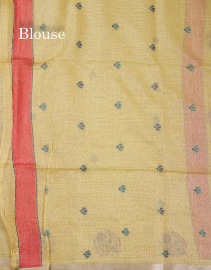 Beautiful Dark Peach Menakari Work Butta Muga Cotton Saree With Blouse