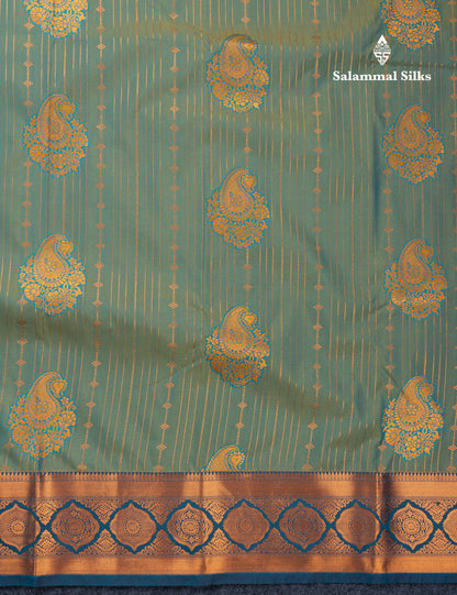 Dual Tone Light Green Semi Silk Saree With Contrast Dark Brown Blouse