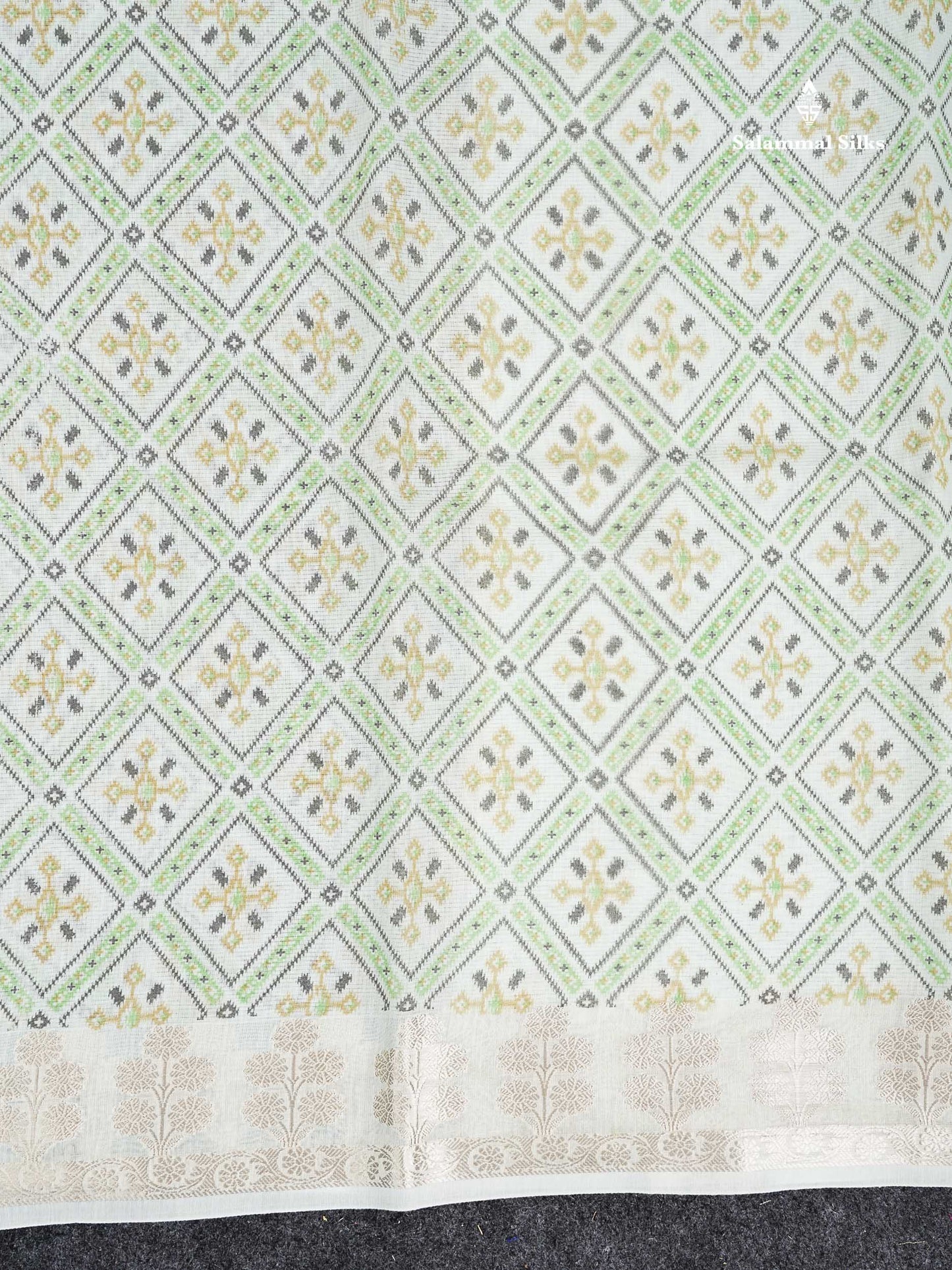Cotton Mix Saree -  Light Pista Green Priented Design Along With Fancy Border