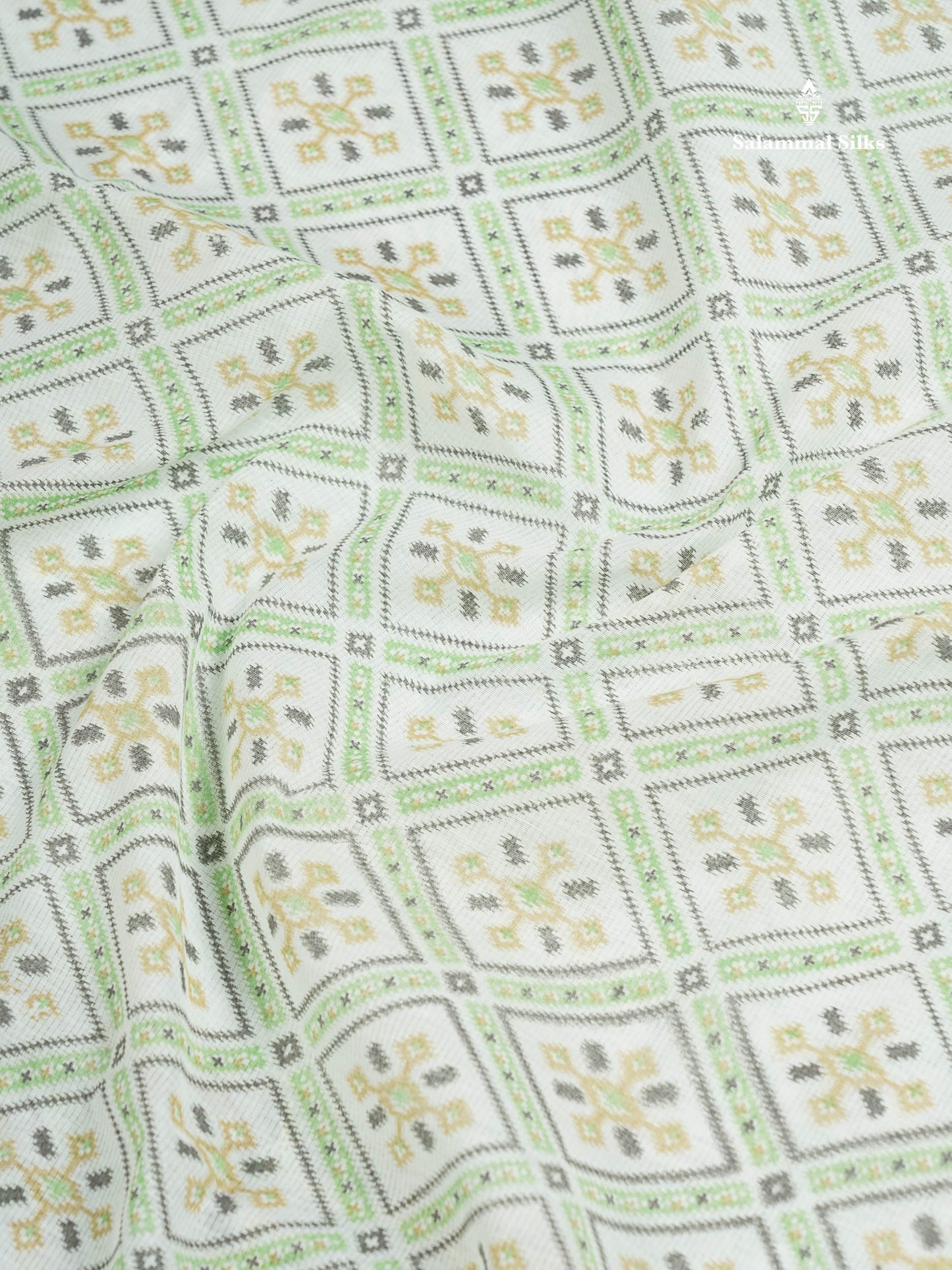 Cotton Mix Saree -  Light Pista Green Priented Design Along With Fancy Border