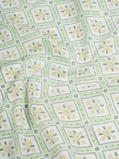 Cotton Mix Saree -  Light Pista Green Priented Design Along With Fancy Border