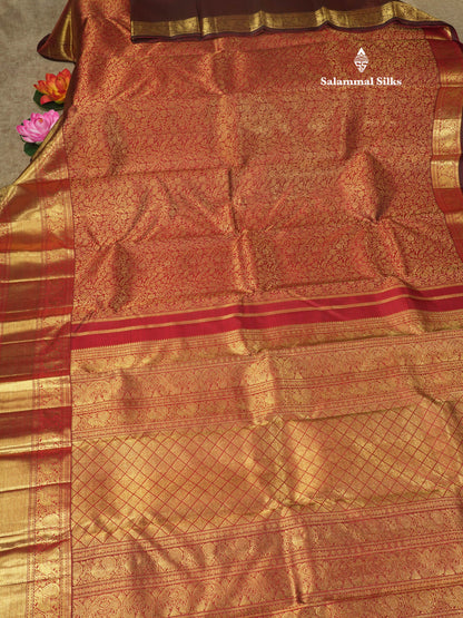 Dark Maroon Pure Kanjivaram Silk Saree (2G) Zari With TraditionalGold Zari Border