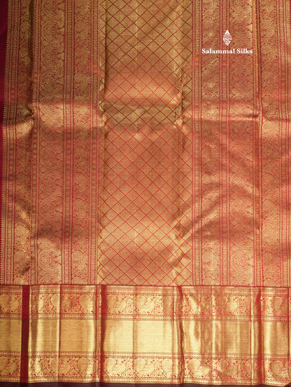 Dark Maroon Pure Kanjivaram Silk Saree (2G) Zari With TraditionalGold Zari Border