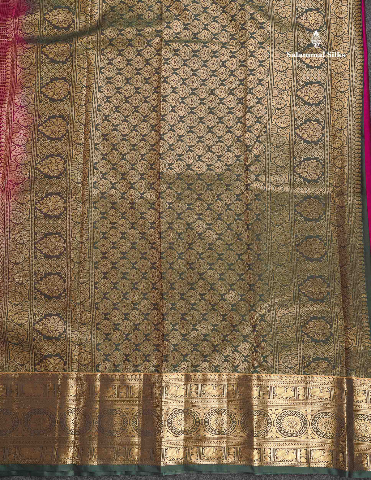 Semi Silk Saree - Green Colour Body Small Checks With Butta & Contrast Maroon Border