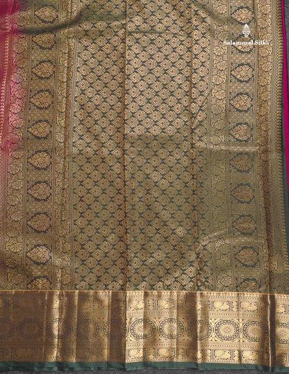 Semi Silk Saree - Green Colour Body Small Checks With Butta & Contrast Maroon Border