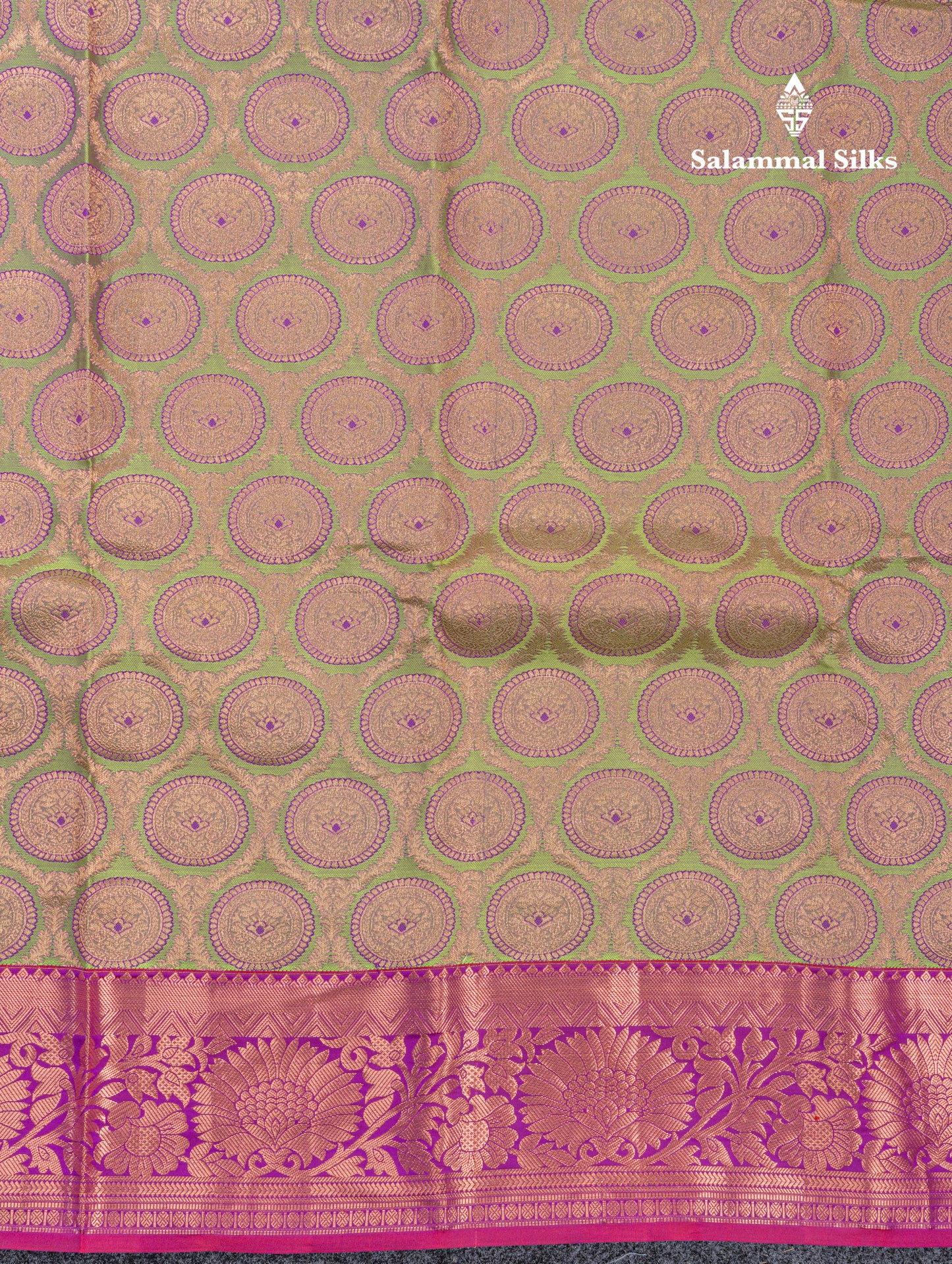 Light Green Puremix Silk Saree With Contrast Magenta Traditional Border