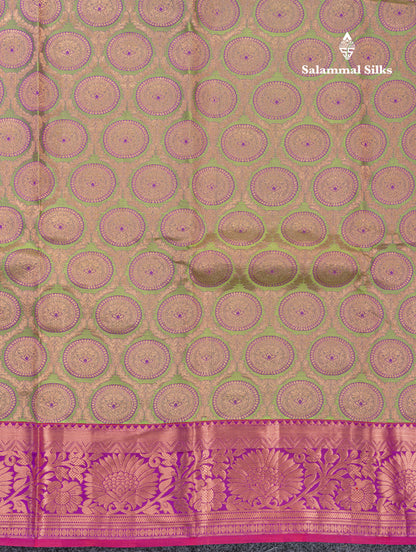 Light Green Puremix Silk Saree With Contrast Magenta Traditional Border