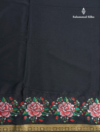 Bottle Green Plain Semi Mysore Crepe Saree With Embroidery Work Border