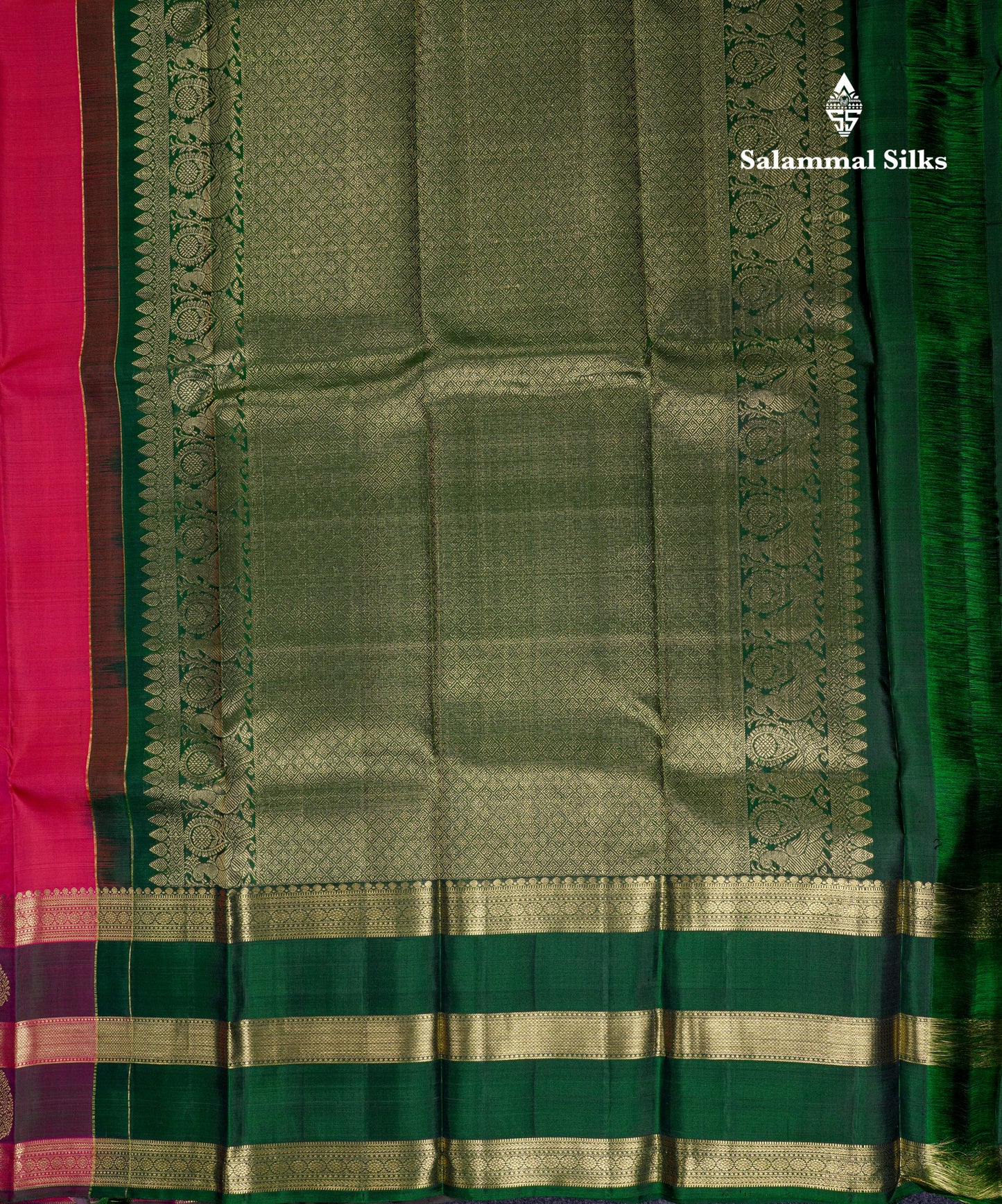 Beautiful Dual Tone Pink Pure Kanjivaram Silk Saree With Contrast Bottle Green Traditional Evening Morning Border