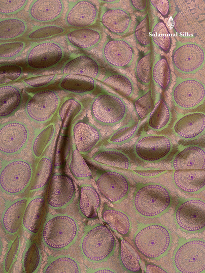 Light Green Puremix Silk Saree With Contrast Magenta Traditional Border