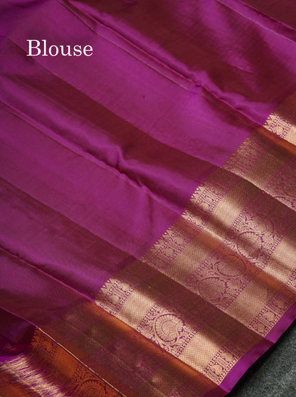 Beautiful Golden Yellow Zari Checks  With Small Butta Pure Kanjivaram Silk Saree With Contrast Magenta Traditional Evening Morning Border