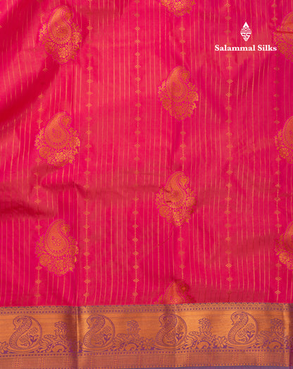 Dual Tone Pink Semi Silk Saree With Contrast Blue Blouse