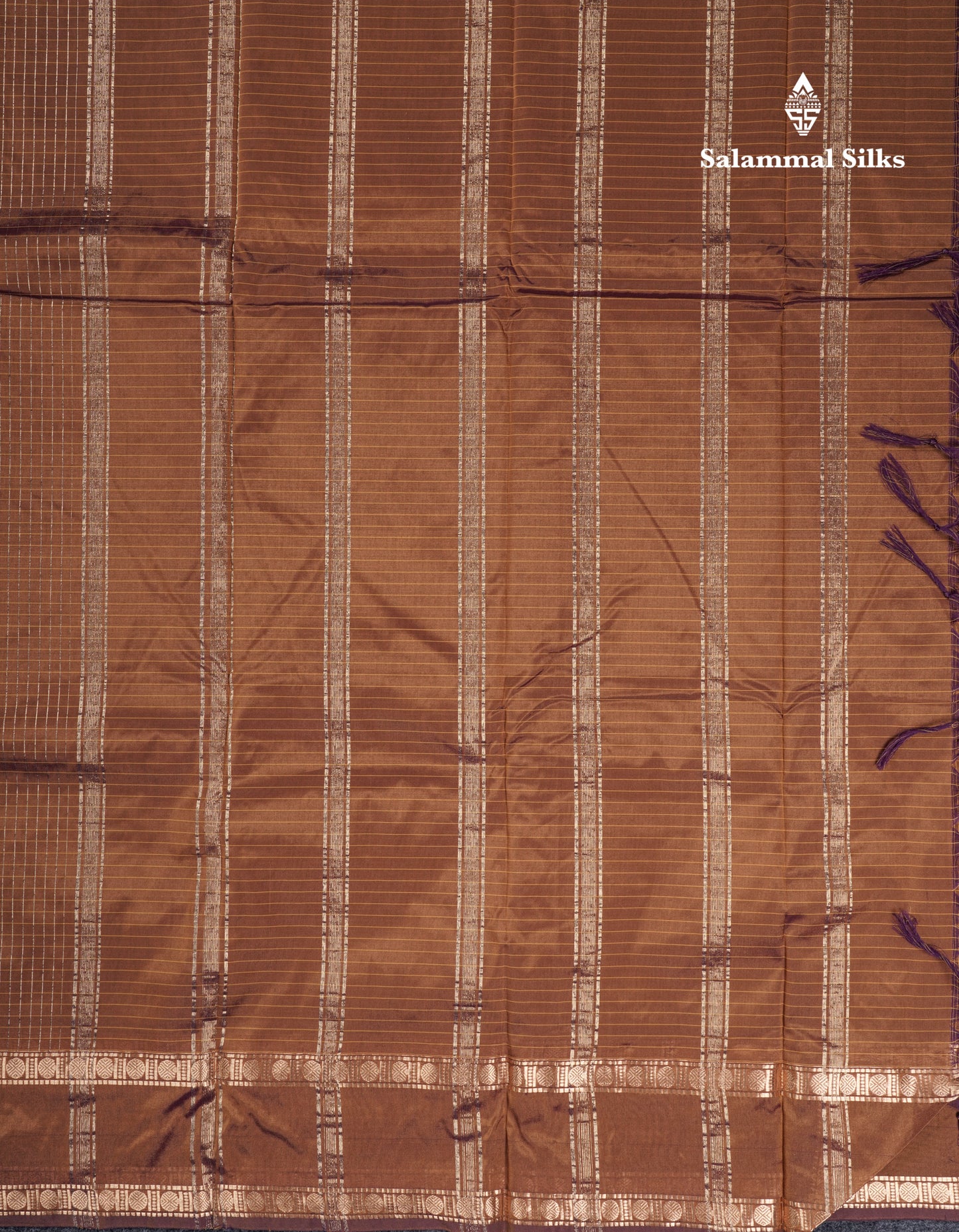 Light Weight Semi Silk Saree - Brown Checks With Butta With Traditional Rettapet Border