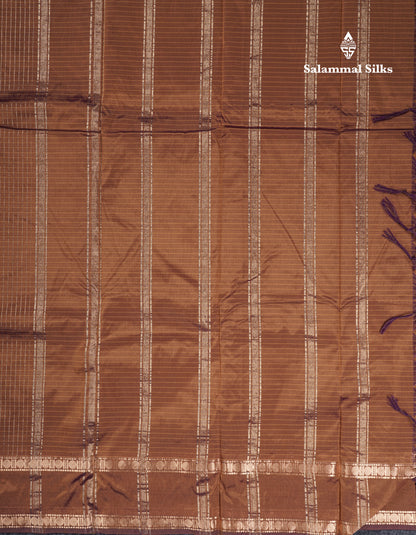 Light Weight Semi Silk Saree - Brown Checks With Butta With Traditional Rettapet Border