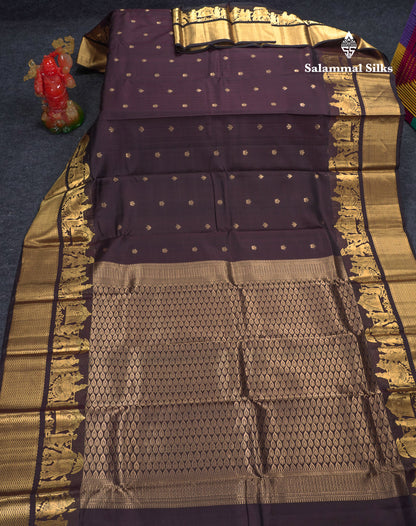 Beautiful Dark Brown Pure Kanjivaram Silk Saree With Traditional Pallaku Border
