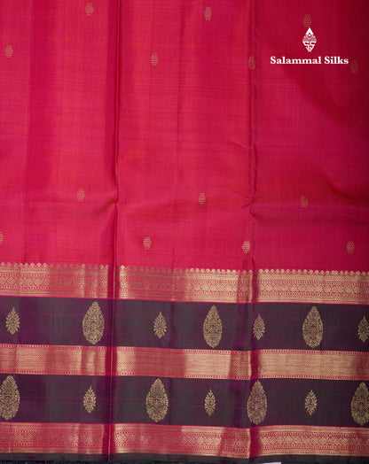 Beautiful Dual Tone Pink Pure Kanjivaram Silk Saree With Contrast Bottle Green Traditional Evening Morning Border