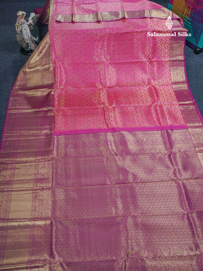 Rani Pink Meenakari Work Bridal Pure Kanjivaram Silk Saree With Magenta Evening Morning Border