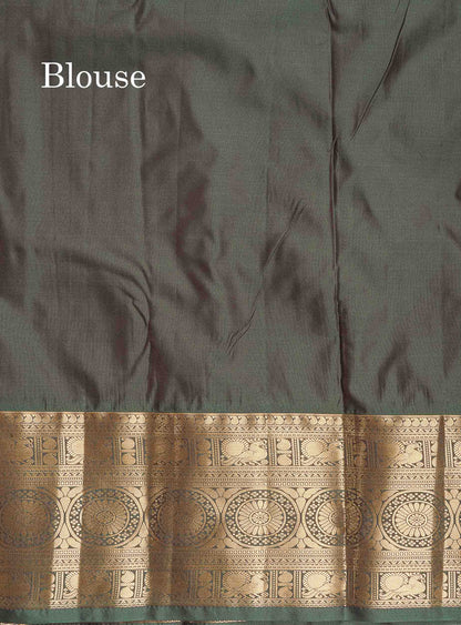 Semi Silk Saree - Green Colour Body Small Checks With Butta & Contrast Maroon Border