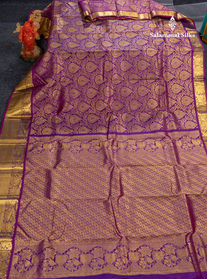 Beautiful Purple Bridal Pure Kanjivaram Silk Saree With Traditional Evening Morning Border