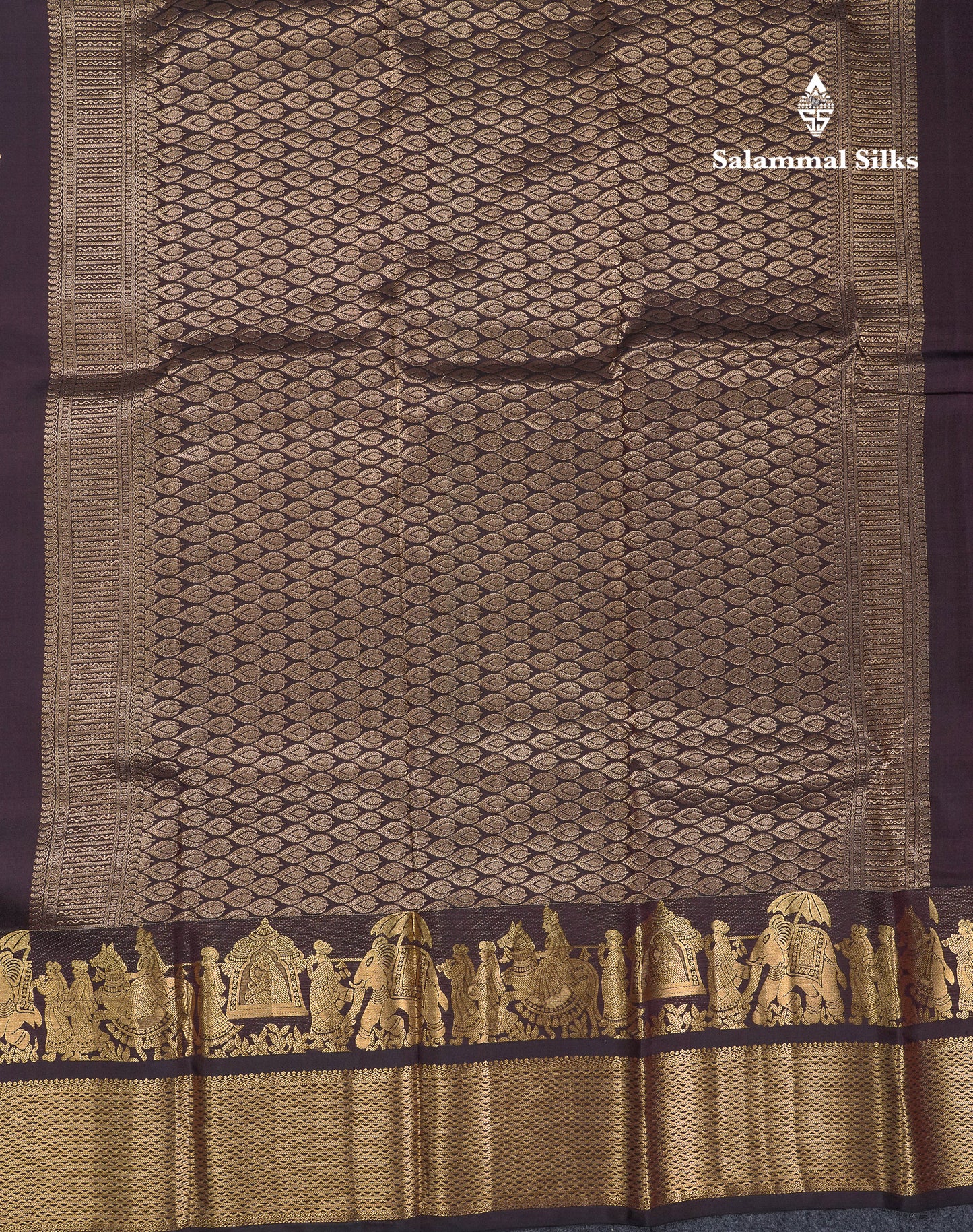 Beautiful Dark Brown Pure Kanjivaram Silk Saree With Traditional Pallaku Border