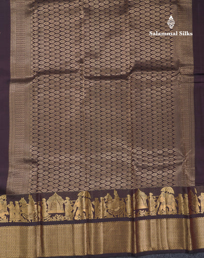 Beautiful Dark Brown Pure Kanjivaram Silk Saree With Traditional Pallaku Border