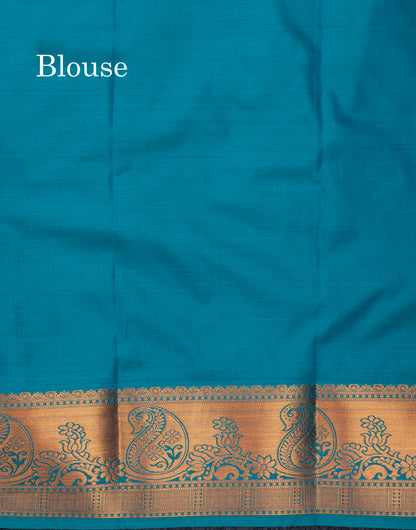 Dual Tone Pink Semi Silk Saree With Contrast Blue Blouse