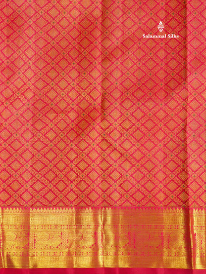 Meenakari work Beautiful Dual Tone Pinkish Red Pure Kanjivaram Silk Saree With Self Border