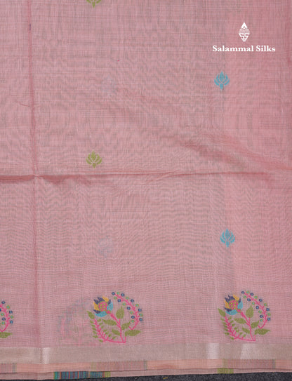 Beautiful Dark Peach Menakari Work Butta Muga Cotton Saree With Blouse